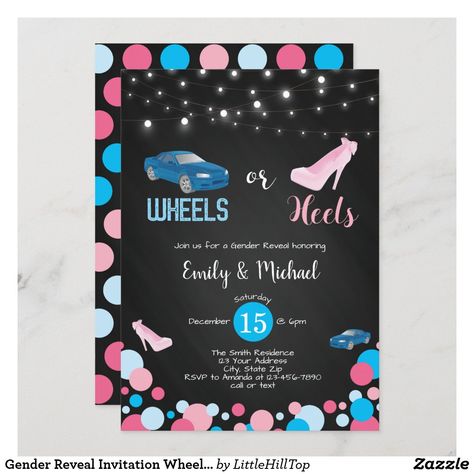 Burnouts Or Bows Gender Reveal, Wheels Or Heels Gender Reveal, Bows Gender Reveal, Bow Gender Reveal, Gender Reveal Party Invitations, Gender Reveal Invitations, He Or She, Party Lights, Colored Envelopes