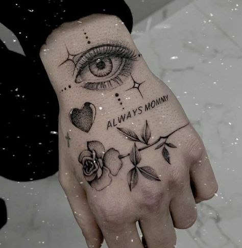 hand tattoo Eyes Tattoo On Hand, Hand Eye Tattoo, Ojo Tattoo, Tattoo Homme, Rose Hand Tattoo, Rose Tattoos For Men, Hand And Finger Tattoos, Wrist Tattoos For Guys, Tatuaje A Color