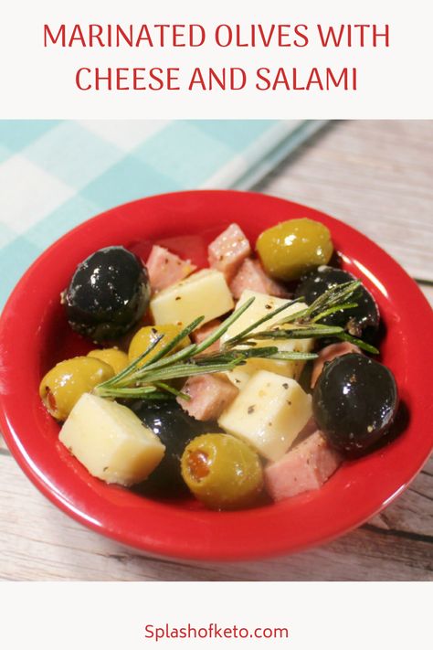 Marinated olives with cheese and salami is incredibly flavorful and incredibly low carb! This dish works great as a side or as an appetizer. Marinated Cheese Appetizer With Salami, Marinated Cheese And Salami, Marinated Cheese And Olives In A Jar, Marinated Olives And Cheese, Marinated Cheese And Olives, Cheese Olives Appetizer, Olive Appetizer, Tailgate Ideas, Marinated Cheese