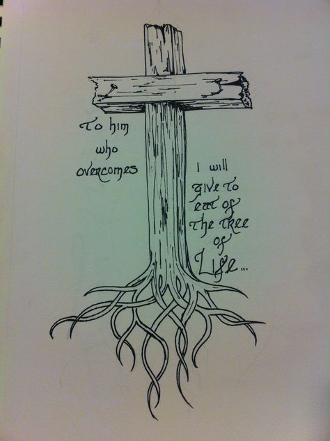 Tree Of Life Christian, Cross And Tree Tattoo, Christian Tree Of Life Tattoo, Cross With Roots Tattoo, Cross Tree Tattoo, Christian Tree Tattoo, Drawing Ideas Christian Scripture Art, Godly Tattoos Men, Easter Tattoo Ideas