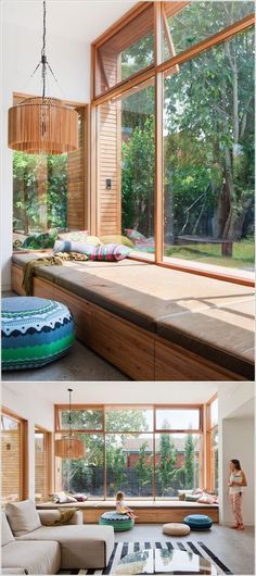 Australian Farmhouse, Floor Seating Living Room, Bedroom Built Ins, Bay Window Seat, Window Seat Design, Wide Window, Large Bedrooms, Living Room Cushions, Window Benches