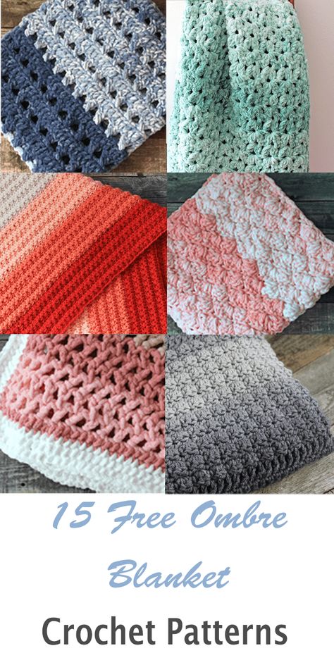 15 Pretty Ombre Crochet Blanket Patterns - A More Crafty Life Crochet Blanket With Ombre Yarn, Crochet Stitches For Ombre Yarn, Crochet Blanket Patterns Free Ombre Yarn, Crochet Ombre Blanket Patterns, Crochet Gradient Blanket, Caron Jumbo Ombre Crochet Patterns, Red Heart Super Saver Ombre Patterns, Ombre Afghan Crochet Pattern, Crochet Patterns Ombre Yarn