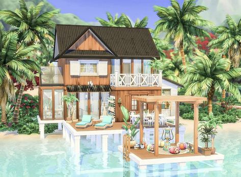 The Sims 4 Sulani Houses Ideas, Sims 4 Sulani House Ideas, Sims Tropical House, Sims 4 Houses Beach, Sims 4 Small Beach House, Sims 4 Island Living House Plan, Sims 4 House Sulani, Sims4 Sulani House, Sims Island Living House