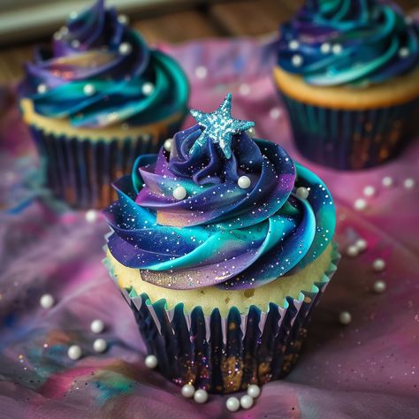 Solar System Cupcakes Space Theme, Galaxy Cupcake Cake, Space Birthday Cake Ideas, Planets Cupcakes, Galaxy Cupcakes Frostings, Cake Galaxy, Space Cupcake Cake, Space Themed Birthday Cupcakes, Magical Cupcakes