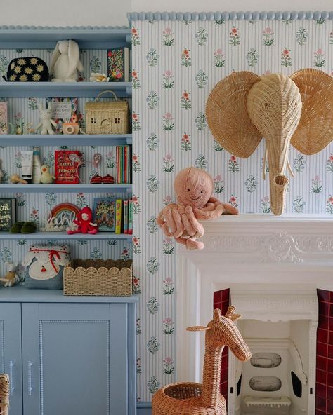 DADO | The delicate florals, stripes and soft colours of Bindi Flower sit so sweetly in this child's bedroom 🌷 Thank you to @katespiers for the … | Instagram Colourful Toddler Bedroom, Colourful Childrens Bedroom, Childrens Room Ideas, Box Room Nursery, Spotted Rabbit, Kate Spiers, Colourful Nursery, Picture Rails, Cottage Nursery