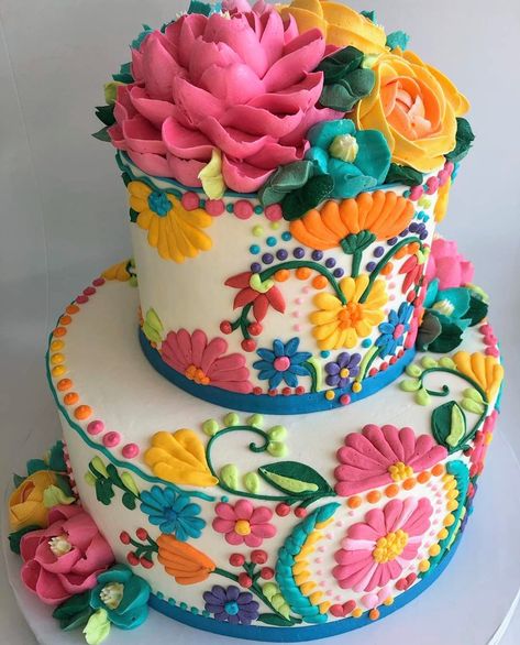 White Flower Cake Shoppe, Mexican Cake, Bolo Vintage, Sunflower Cake, Party Sides, Mexican Birthday Parties, Fiesta Cake, Mexican Birthday, Floral Wedding Cakes