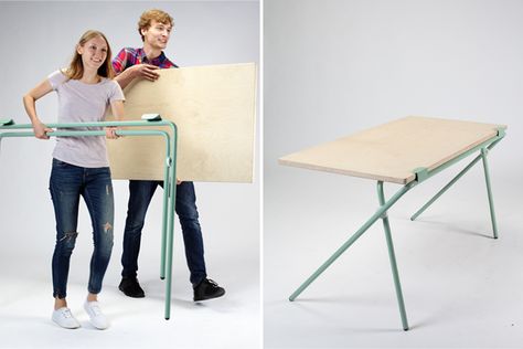 This foldable table can be taken anywhere to easily adapt to your work scenario! Foldable Work Table, Collapsible Furniture, Conference Table Design, Urban Tees, Standing Table, Convertible Furniture, Foldable Table, Kid Table, Yanko Design