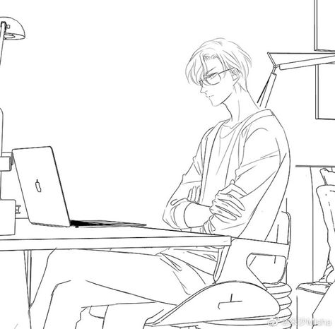 Desk Pose Reference Drawing, Working At Desk Drawing Reference, Writing Pose Reference Drawing, Arm Resting On Table Reference, Sitting At A Desk Reference, Person Sitting At Desk Reference, Desk Pose Reference, Sitting At Desk Reference Drawing, Boy Studying