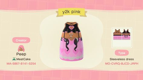 Y2K acnh pink and black two piece skirt crop top strappy belt a line skirt heart cut out acnh creator design codes animal crossing new horizons Animal Crossing Pro Design Ideas, Y2k Acnh Codes, Acnh Y2k Clothes Codes, Acnh Y2k Clothes, Y2k Animal Crossing, Y2k Animal Crossing Clothes, Acnh Crop Top, Acnh Y2k, Animal Crossing Gyaru