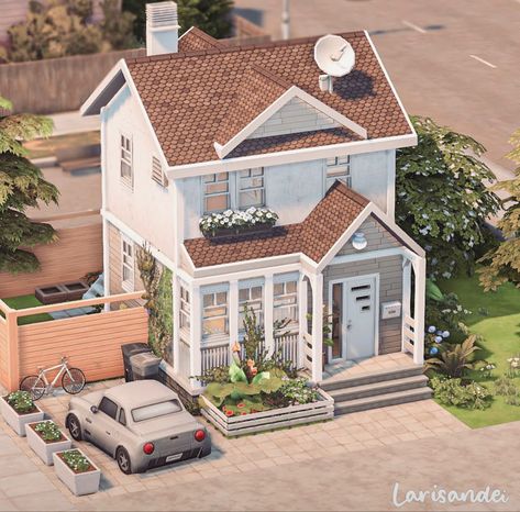 Sims 4 House 2 Floors, Sims Front Yard, Suburban Tiny Home Sims 4, Sims 4 Home Exterior, Sims 4 Houses Layout Floor Plans Tiny Homes, Sims House Blueprints, Starter House Sims 4 Floor Plan, Tiny Suburban House, Sims 4 15x20 House