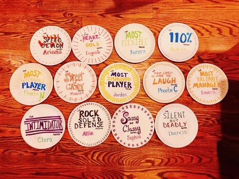 Paper Plate Awards for Soccer 2 Basketball Paper Plate Awards, Paper Plate Awards Soccer, Funny Softball Awards, Swim Paper Plate Awards, Paper Plate Superlatives, Volleyball Superlatives, Funny Volleyball Awards, Softball Paper Plate Awards, Soccer Awards For Kids Ideas