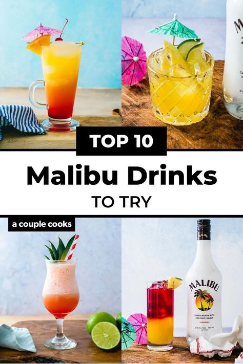 What To Mix With Malibu Rum, Malibu Mixed Drinks, Cocktails With Malibu Rum, Rum And Lemonade, Rum Mixed Drinks, Malibu Rum Drinks, Malibu Cocktails, Coconut Rum Drinks, Rum Drinks Recipes