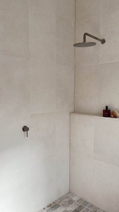 Lime Stone Bathroom, Travertine Bathroom Tile, Tile Master Shower Walk In, Bathroom Travertine, Shower Toilet Combo Small Spaces, Travertine Laundry, Travertine Spa Bathroom, Light Stone Bathroom Tiles, Limestone Tiles