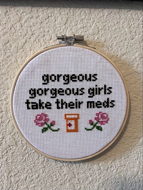 Girly Cross Stitch, Funny Cross Stitch Patterns Free, Cross Stitch Aesthetic, Cross Stitch Gift Ideas, Funny Cross Stitch, Take Your Meds Cross Stitch, Sapphic Cross Stitch, Feminist Cross Stitch Pattern Free, Unhinged Cross Stitch