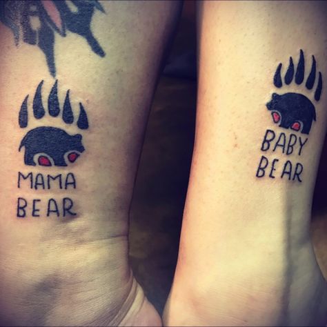 Mama Bear Tattoo, Mother Daughter Tat, Mother Daughter Infinity Tattoos, Bear Tattoo Ideas, Daughters Name Tattoo, Bear Paw Tattoos, Mommy Daughter Tattoos, Mother Son Tattoos, Mom Daughter Tattoos