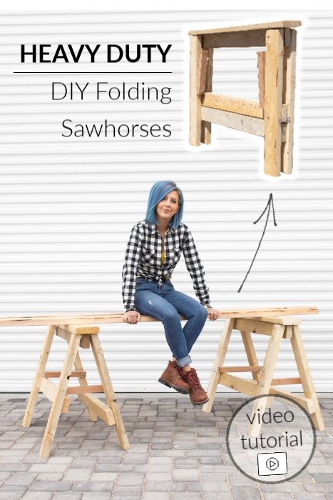 HEAVY DUTY DIY Folding Sawhorses | Video tutorial + Plans | Pneumatic Addict Bleaching Furniture, Sawhorse Plans, Saw Horse Diy, Folding Sawhorse, Saw Horse, Green Woodworking, Woodworking Plans Diy, Woodworking Projects That Sell, Diy Holz