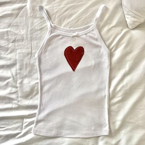 hand sewn valentine’s day baby tee with heart 

cute... - Depop Patchwork Baby Tee, Coquette Tank Top, Embroider Ideas, Patchwork Baby, Embroidered Tee, Fabric Paint, Unique Baby, Embroidery Floss, Baby Tee