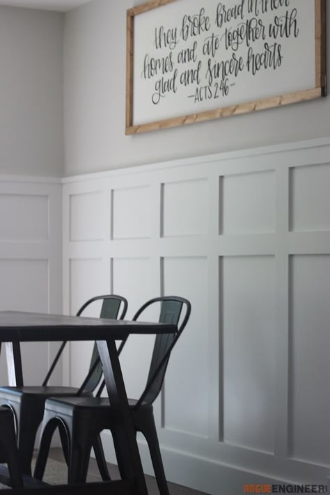 Wainscotting Entry Wall, Wainscoting Spacing, Wainscoating Dining Area, How To Wainscot A Wall, Dining Room Wainscoting, Wainscoting Styles, Batten Wall, Board And Batten Wall, Dining Room Remodel