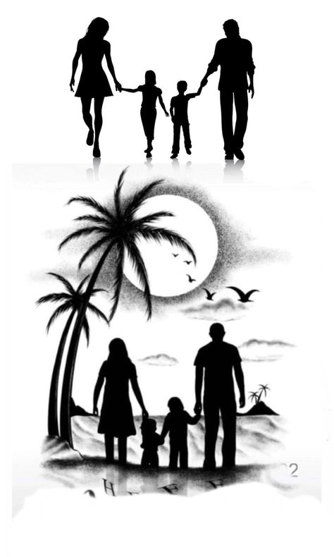 Family Silhouette Tattoo, Chicano Tattoos Gangsters, Tattoos For Siblings, Arm Cover Up Tattoos, Matching Tattoos For Siblings, Family Tattoo Ideas, Mom Dad Tattoo Designs, Silhouette Family, Printable Tattoos