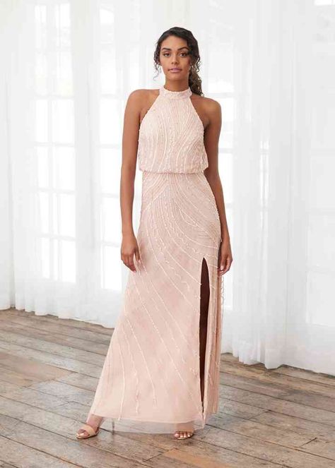 40393 A-line Bridesmaid Dress by Adrianna Papell Platinum Bridesmaid - WeddingWire.com Full Length Gowns, Mob Dresses, Column Dress, Mothers Dresses, Fall Skirts, Halterneck Dress, Dress 16, Dress Purchase, Groom Dress