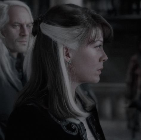 Draco Malfoy Mom, Malfoy Mom Hair, Narcissa Aesthetic, Malfoy Hair, Hogwarts People, Dark Characters, Narcissa Malfoy, Helen Mccrory, Malfoy Family