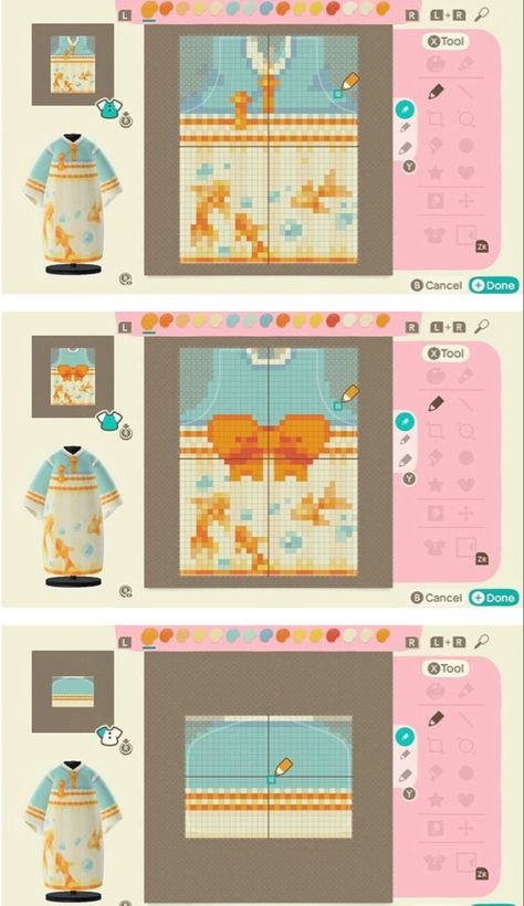 Animal Crossing Clothes Template, Animal Crossing Outfit Patterns, Animal Crossing Design Ideas Clothes, Cute Clothes Animal Crossing, Acnh Japanese Outfits, Animal Crossing Clothing Patterns, Acnh Clothing Tutorials, Animal Crossing New Horizon Qr Code, Animal Crossing Design Pattern