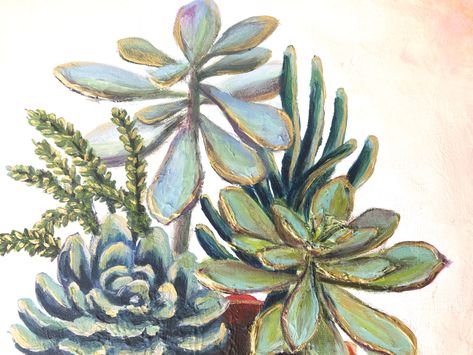 Painting Succulents Acrylic Easy, Succulents Acrylic Painting, Succulent Art Painting Acrylic, Succulent Paint Palette, Painting Succulents, Succulent Paintings, Succulent Oil Painting, Wooden Pot, 2023 Art