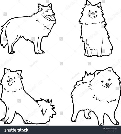 Japanese Spitz Drawing, Animal Vector Illustration, Dog Drawing Simple, Hug Illustration, German Spitz, Spitz Dogs, Animal Vector, Japanese Spitz, 얼굴 그리기