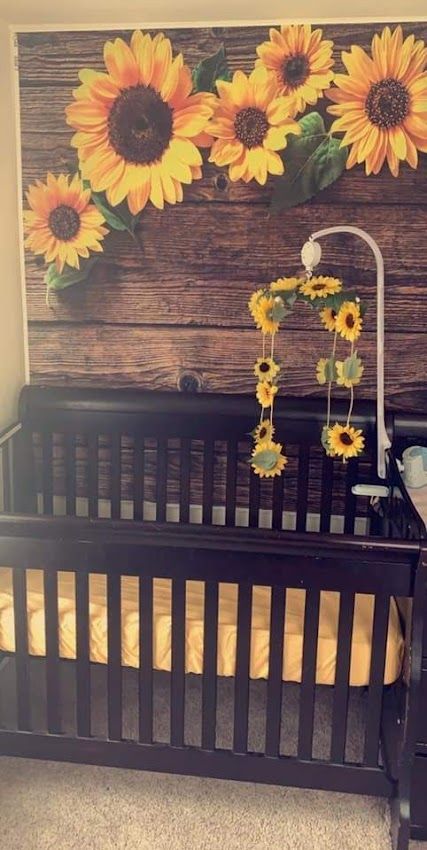 Sunflower Nursery, Baby Nursery Themes, Girl Nursery Room, Nursery Room Design, Nursery Theme, Nursery Room Inspiration, Sunflower Wallpaper