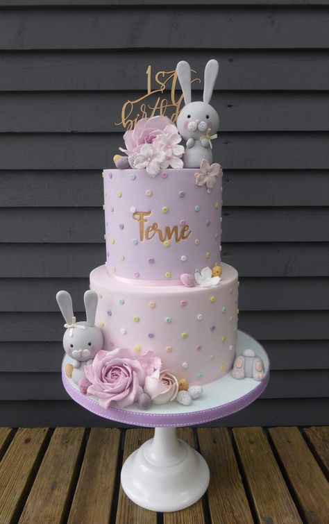 Bunny Birthday Cakes Girl, Bunny Cakes Birthday Kids, Bunny Cake Birthday, Bunny Birthday Theme, Baby 1st Birthday Cake, Bunny Birthday Cake, Rodjendanske Torte, Baby Cupcake Toppers, Cake Designs For Girl