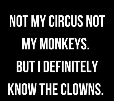 Clown Quotes Truths, One Monkey Dont Stop No Show Quotes, Happy Sassy Quotes, My Circus My Monkeys, Feral Quotes Funny, Not My Circus Not My Monkeys Quotes, Clowns Quotes, Clown Quotes Funny, Clown Quotes Creepy