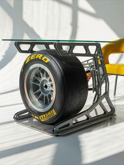 Formula One Car Wheel Turned into a Chic Coffee Table