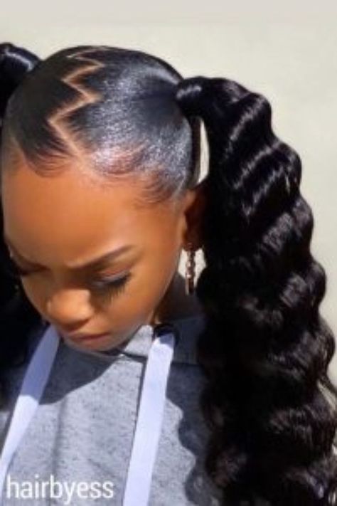 Glam Wave Double Ponytails With Zig-Zag Parting Styling Gel Hairstyles, Best Protective Styles, Black Kids Hair, Cute Down Hairstyles, Space Bun Hairstyles, Gel Hairstyles, Bun Look, Space Bun, Double Ponytail