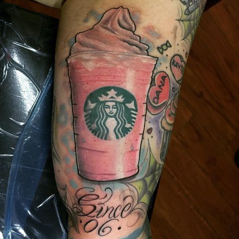 10 yr anniversary with Starbucks! #starbuckstattoo #colortattoo #inkedup #nohoartsdistrict #lacosanostraink #nohotattoo Starbucks Tattoo, Sleeve Tattoo, Color Tattoo, Skull Tattoo, Sleeve Tattoos, Portrait Tattoo, Tattoos, 10 Things, Color