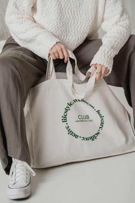 Essential Wellness Tote Bag Wellness Merch, Tote Bag Photoshoot, Cool Tote Bags, Eco Bag Design, Tote Bad, Zara Models, English Clothes, Shopping Bag Design, Branded Tote Bags