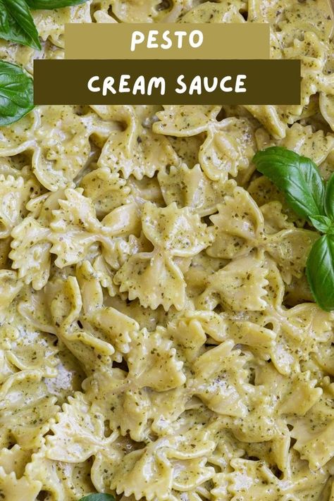 This delicious Pesto Cream Sauce is easy to make with rich cream, flavorful pesto and parmesan cheese. Serve it over your favorite pasta for a family friendly dinner that uses simple ingredients and comes together in less than 20 minutes. Pesto Heavy Cream Sauce, Pesto Sauce For Ravioli, Light Pesto Sauce, Easy Pesto Recipes, Store Bought Pesto Recipes, Basil Pesto Cream Sauce Recipe, Pasta And Cream Sauce, Creamy Pesto Alfredo Sauce, White Wine Pesto Sauce