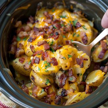 Easy Slow Cooker Cheesy Bacon Ranch Potatoes Crock Pot Ranch Potatoes, Heavenly Potatoes, Cheesy Bacon Ranch Potatoes, Bacon Cheese Potatoes, Potato Recipes Crockpot, Cheesy Ranch Potatoes, Bacon Seasoning, Zesty Ranch, Bacon Ranch Potatoes