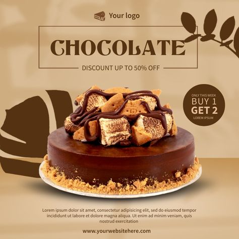 Cake Ads, Restaurant Instagram Post, Cake Instagram, Restaurant Flyers, Chocolate Logo, Food Template, New Year's Cake, Restaurant Flyer, Restaurant Marketing