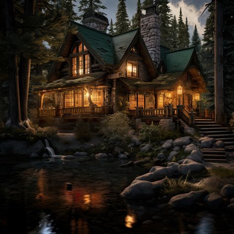 Cottage In Mountains, Cottage Lodge, Cottage Mountain, Cabin Home Exterior, Mountain Cottage Exterior, Cabins In The Woods Interior, Fantasy Cabin, Big Cabin, Winter House Exterior