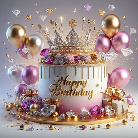 Happy Birthday Princess Cake, Happy Birthday Mary, Queen Cake, Birthday Cake Greetings, Cake With Gold, Happy Birthday Wishes Pics, Gold Happy Birthday, Birthday Wishes Pics, Happy Birthday Black