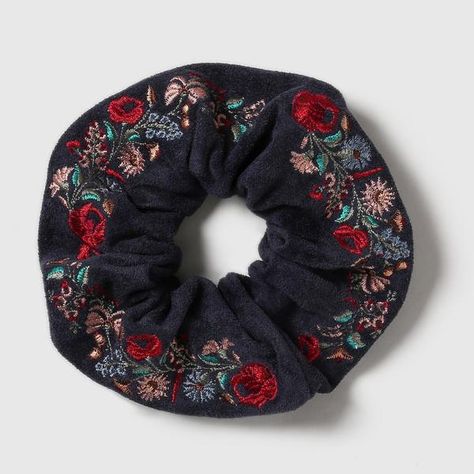 Embroidery Scrunchie, Embroidered Scrunchie, Textile Projects, Meadow Flowers, Sleeping Mask, Sleep Mask, Scrunchies, Travel Pillow, Faux Suede