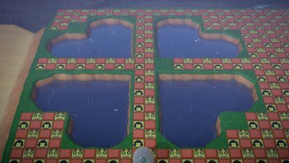 ACNH | Residential Area Ideas - How To Build | Animal Crossing - GameWith Acnh Flower Pond, Ponds Animal Crossing, Lake Shapes Animal Crossing, Acnh Pond Design, Acnh Pond Shape, Acnh Residential Area, Pond Shapes, Fairy Acnh, Pond Design Ideas