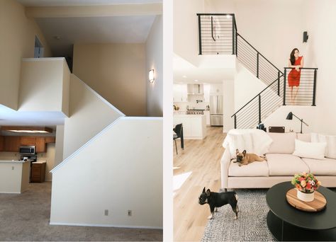 A small, outdated space is daunting when you’re on a tight budget. If I was able to turn a 1980s townhome into my dream space, I know you can, too! #womenover40 #renovation #interiordesign #beforeandafter #remodel Suburban Home Renovation, Small Townhouse Remodel, Small Townhouse Interior Design Ideas, Starter Home Renovation, Townhouse Remodel Before And After, Small Space Renovation, Townhouse Renovation Ideas, Modern Townhome Interior Design, Small Townhome Decorating