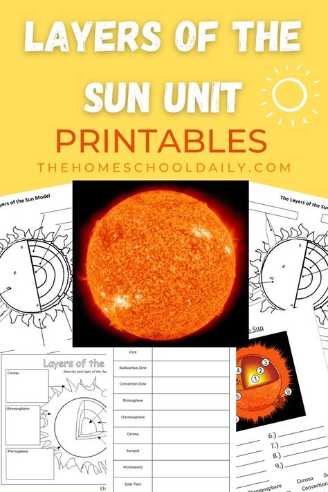 In our Layers of the Sun Unit, there are several printables to use with your student. You will also find a slideshow, videos, and book suggestions. Great addition to any solar system unit. Sun Layers Project, The Sun Activities 3rd Grade, Sun Earth And Moon Activities, Layers Of The Sun Project, Parts Of The Sun Activity, Teaching About The Sun, Sun Unit Study, Sun Science Experiments For Kids, Parts Of The Sun