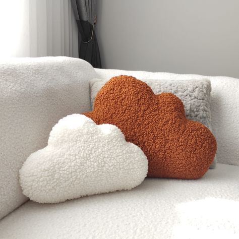 "Handmade Teddy Cloud-Shaped Pillow This adorable and unique teddy cloud pillow is the perfect choice to add a touch of whimsy and create a dreamy atmosphere in your home decor. It's designed to bring warmth and comfort to any room in your house. A perfect gift for babies and children! The cute \"Cloud Pillow\" is incredibly soft. The cover is not removable. Both the front and back are made from teddy fabric. Care Instructions: You can clean the \"Cloud Pillow\" with a damp cloth according to yo Cute Pillow Designs, Unique Pillows Shapes, Fun Pillows For Couch, Aesthetic Cushions, Fun Pillows Diy, Pillows Comfy, Soft Toys Handmade, Teddy Pillow, Shaped Cushions