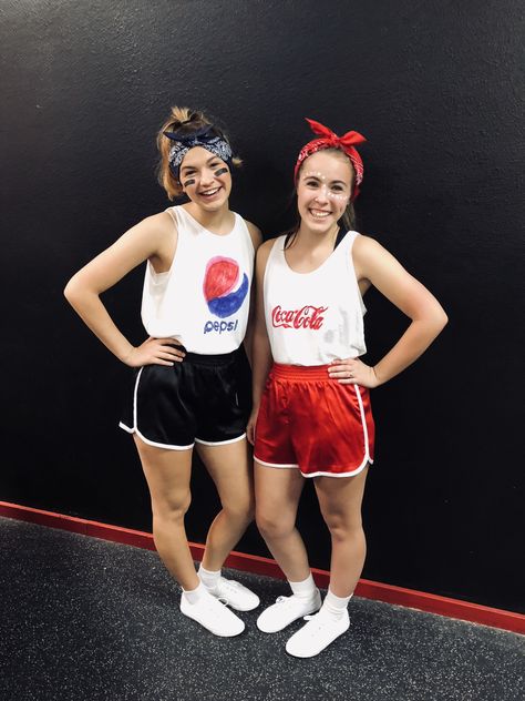 Coca-Cola and Pepsi varsity Halloween costumes Coca Cola Costume, Drinks Advertising, Purim Costumes, Halloween Costume Outfits, Cream Soda, Trendy Halloween, Bacardi, Purim, Costume Outfits