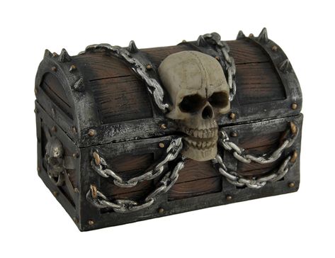 Zeckos - Treasure Chest of Terror Spiked Skull & Chains Pirate's Chest Trinket Box 6 In. - Walmart.com Caribbean Decor, Pirate Chest, Jewlery Holder, Chest Jewelry, Skull Pirate, Trinket Storage, Treasure Chests, Pirate Decor, Pirate Treasure Chest