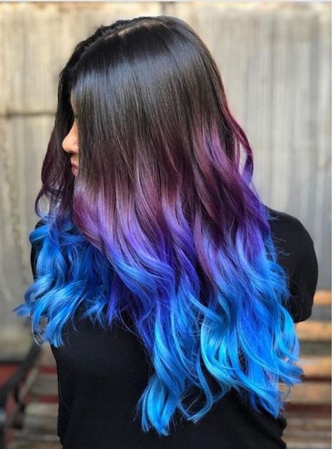 Purple Hair Tips, Gigi Hair, Exotic Hair Color, Blue Hair Highlights, Hair Dye Tips, Purple Ombre Hair, Blue Ombre Hair, Galaxy Hair, Hair Color Underneath