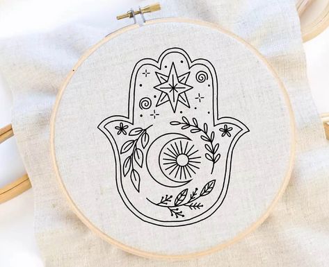 Hamsa Lunar Embroidery Pattern Hamsa Embroidery Hamsa Plant Pattern Hand Embroidery Pattern Flower Embroidery PDF Mandala Embroidery Patterns Free, Hamsa Embroidery, Hand Embroidery Patterns Free Printable, Basic Hand Embroidery Stitches, Feather Embroidery, Hand Embroidery Patterns Free, Stitch Guide, Hand Embroidery Patterns Flowers, Basic Embroidery Stitches