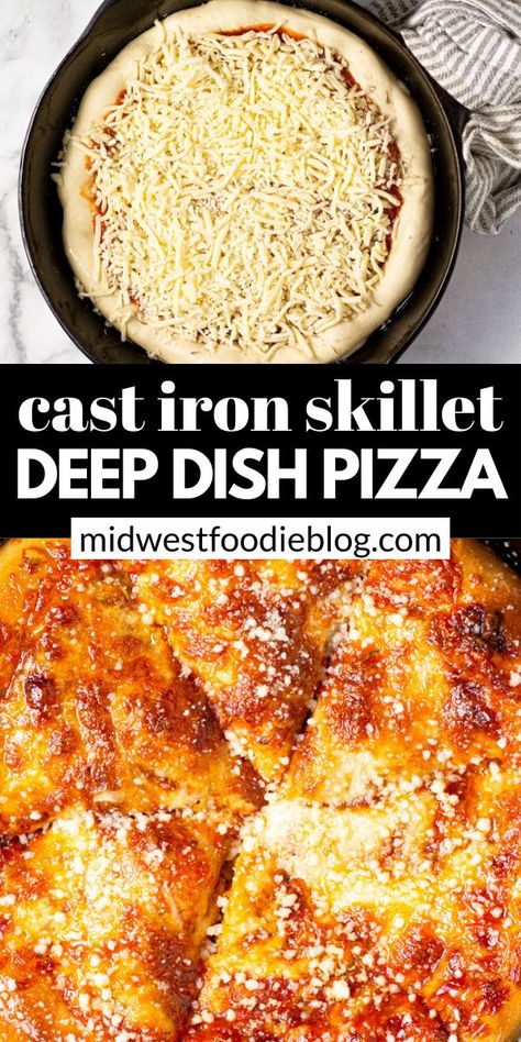 Skillet Deep Dish Pizza, Cast Iron Pizza Recipe, Deep Dish Pizza Dough, Iron Skillet Pizza, Skillet Recipes Dinner, Cast Iron Skillet Recipes Dinner, Cast Iron Skillet Pizza, Quick Pizza Dough, Friday Night Pizza